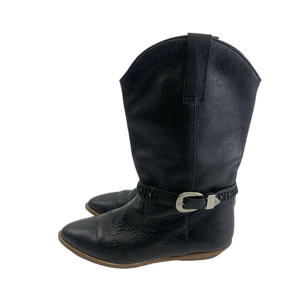 BOGO Sutton Plaza Black Leather Western Boots Buckle Strap Pointed Women 7.5